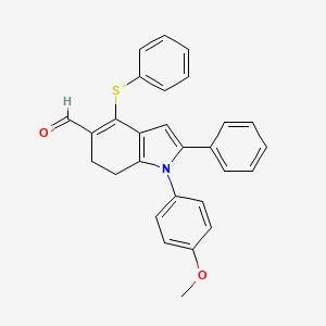 molecular formula C28H23NO2S B2520306 1-(4-甲氧基苯基)-2-苯基-4-(苯硫基)-6,7-二氢-1H-吲哚-5-甲醛 CAS No. 477887-81-3