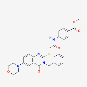 molecular formula C30H30N4O5S B2520332 4-[[2-(3-苄基-6-吗啉-4-基-4-氧代喹唑啉-2-基)硫代乙酰]氨基]苯甲酸乙酯 CAS No. 422278-80-6