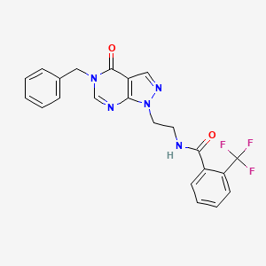 molecular formula C22H18F3N5O2 B2520345 N-(2-(5-benzyl-4-oxo-4,5-dihydro-1H-pyrazolo[3,4-d]pyrimidin-1-yl)ethyl)-2-(trifluoromethyl)benzamide CAS No. 922026-96-8