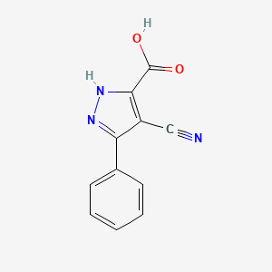 molecular formula C11H7N3O2 B2520346 4-Cyano-3-phenyl-1H-pyrazole-5-carboxylic acid CAS No. 93764-67-1