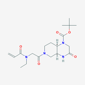 molecular formula C19H30N4O5 B2520363 Tert-butyl (4aS,8aR)-6-[2-[ethyl(prop-2-enoyl)amino]acetyl]-3-oxo-4,4a,5,7,8,8a-hexahydro-2H-pyrido[3,4-b]pyrazine-1-carboxylate CAS No. 2361710-68-9