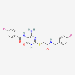 molecular formula C20H17F2N5O3S B2520371 N-(4-amino-2-((2-((4-fluorobenzyl)amino)-2-oxoethyl)thio)-6-oxo-1,6-dihydropyrimidin-5-yl)-4-fluorobenzamide CAS No. 888417-90-1