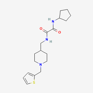 molecular formula C18H27N3O2S B2520390 N1-cyclopentyl-N2-((1-(thiophen-2-ylmethyl)piperidin-4-yl)methyl)oxalamide CAS No. 953230-75-6