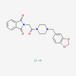 molecular formula C22H22ClN3O5 B2520405 2-(2-(4-(Benzo[d][1,3]dioxol-5-ylmethyl)piperazin-1-yl)-2-oxoethyl)isoindoline-1,3-dione hydrochloride CAS No. 352460-53-8