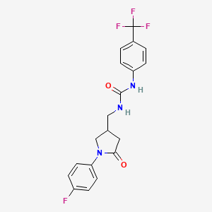 molecular formula C19H17F4N3O2 B2520420 1-((1-(4-Fluorophenyl)-5-oxopyrrolidin-3-yl)methyl)-3-(4-(trifluoromethyl)phenyl)urea CAS No. 954696-99-2