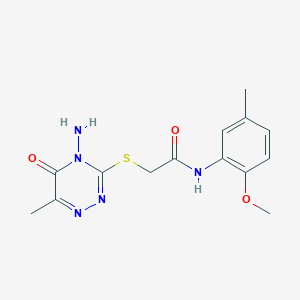 molecular formula C14H17N5O3S B2520436 2-[(4-amino-6-methyl-5-oxo-1,2,4-triazin-3-yl)sulfanyl]-N-(2-methoxy-5-methylphenyl)acetamide CAS No. 886965-48-6