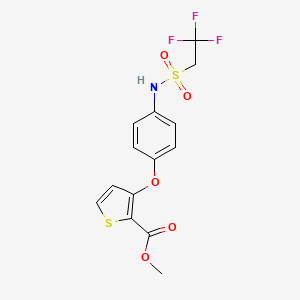 molecular formula C14H12F3NO5S2 B2520448 Methyl 3-(4-{[(2,2,2-trifluoroethyl)sulfonyl]amino}phenoxy)-2-thiophenecarboxylate CAS No. 882747-59-3