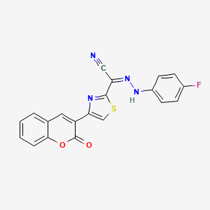 (Z)-N'-(4-fluorophenyl)-4-(2-oxo-2H-chromen-3-yl)thiazole-2-carbohydrazonoyl cyanide