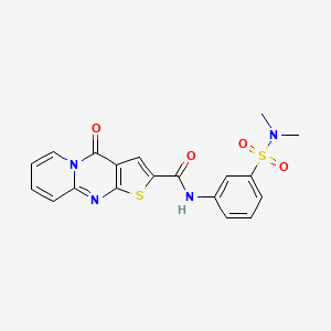 molecular formula C19H16N4O4S2 B2520472 N-(3-(N,N-二甲基氨基磺酰基)苯基)-4-氧代-4H-吡啶并[1,2-a]噻吩并[2,3-d]嘧啶-2-甲酰胺 CAS No. 519149-02-1