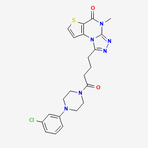 molecular formula C22H23ClN6O2S B2520474 1-{4-[4-(3-chlorophenyl)piperazin-1-yl]-4-oxobutyl}-4-methylthieno[2,3-e][1,2,4]triazolo[4,3-a]pyrimidin-5(4H)-one CAS No. 887223-37-2