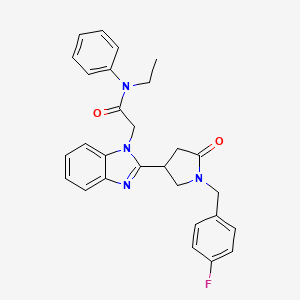 molecular formula C28H27FN4O2 B2520490 N-ethyl-2-(2-{1-[(4-fluorophenyl)methyl]-5-oxopyrrolidin-3-yl}-1H-1,3-benzodiazol-1-yl)-N-phenylacetamide CAS No. 955489-15-3