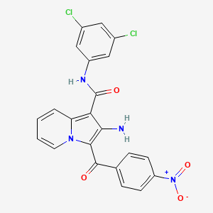 molecular formula C22H14Cl2N4O4 B2520506 2-氨基-N-(3,5-二氯苯基)-3-(4-硝基苯甲酰基)吲哚并[1,2-b]异吲哚啉-1-甲酰胺 CAS No. 903314-61-4