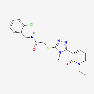 molecular formula C19H20ClN5O2S B2520529 N-(2-chlorobenzyl)-2-((5-(1-ethyl-2-oxo-1,2-dihydropyridin-3-yl)-4-methyl-4H-1,2,4-triazol-3-yl)thio)acetamide CAS No. 1105209-18-4