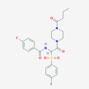 molecular formula C23H25F2N3O5S B2520531 N-(2-(4-butyrylpiperazin-1-yl)-1-((4-fluorophenyl)sulfonyl)-2-oxoethyl)-4-fluorobenzamide CAS No. 1042974-59-3