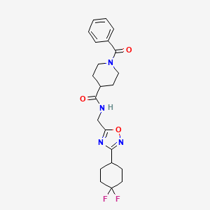 molecular formula C22H26F2N4O3 B2520542 1-苯甲酰-N-((3-(4,4-二氟环己基)-1,2,4-噁二唑-5-基)甲基)哌啶-4-甲酰胺 CAS No. 2034334-03-5
