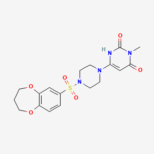 molecular formula C18H22N4O6S B2520555 6-[4-(3,4-Dihydro-2H-1,5-benzodioxepin-7-ylsulfonyl)piperazin-1-yl]-3-methyl-1H-pyrimidine-2,4-dione CAS No. 2320852-36-4