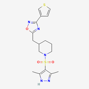 molecular formula C17H21N5O3S2 B2520569 1-[(3,5-dimethyl-1H-pyrazol-4-yl)sulfonyl]-3-{[3-(thiophen-3-yl)-1,2,4-oxadiazol-5-yl]methyl}piperidine CAS No. 1704490-88-9