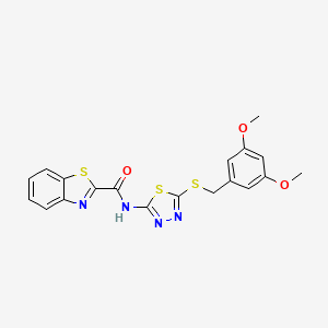 molecular formula C19H16N4O3S3 B2520571 N-(5-((3,5-dimethoxybenzyl)thio)-1,3,4-thiadiazol-2-yl)benzo[d]thiazole-2-carboxamide CAS No. 1351643-72-5