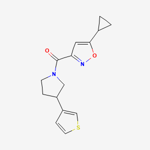 molecular formula C15H16N2O2S B2520584 (5-Cyclopropylisoxazol-3-yl)(3-(thiophen-3-yl)pyrrolidin-1-yl)methanone CAS No. 2178773-10-7