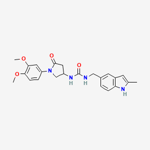 molecular formula C23H26N4O4 B2520593 1-(1-(3,4-dimethoxyphenyl)-5-oxopyrrolidin-3-yl)-3-((2-methyl-1H-indol-5-yl)methyl)urea CAS No. 877641-70-8
