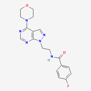 molecular formula C18H19FN6O2 B2520602 4-氟-N-(2-(4-吗啉基-1H-吡唑并[3,4-d]嘧啶-1-基)乙基)苯甲酰胺 CAS No. 1021122-77-9