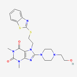 molecular formula C22H27N7O3S2 B2520604 7-(2-(benzo[d]thiazol-2-ylthio)ethyl)-8-(4-(2-hydroxyethyl)piperazin-1-yl)-1,3-dimethyl-1H-purine-2,6(3H,7H)-dione CAS No. 501352-48-3