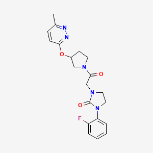 molecular formula C20H22FN5O3 B2520609 1-(2-Fluorophenyl)-3-(2-(3-((6-methylpyridazin-3-yl)oxy)pyrrolidin-1-yl)-2-oxoethyl)imidazolidin-2-one CAS No. 2034501-93-2