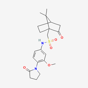 molecular formula C21H28N2O5S B2520624 1-(7,7-dimethyl-2-oxobicyclo[2.2.1]heptan-1-yl)-N-(3-methoxy-4-(2-oxopyrrolidin-1-yl)phenyl)methanesulfonamide CAS No. 1448036-29-0