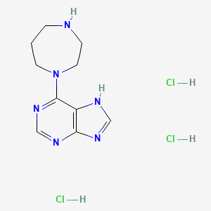 molecular formula C10H17Cl3N6 B2520625 6-(1,4-二氮杂环戊烷-1-基)-9H-嘌呤三盐酸盐 CAS No. 1803596-68-0