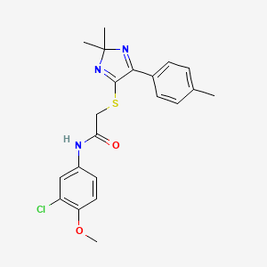 molecular formula C21H22ClN3O2S B2520637 N-(3-chloro-4-methoxyphenyl)-2-((2,2-dimethyl-5-(p-tolyl)-2H-imidazol-4-yl)thio)acetamide CAS No. 899916-63-3