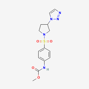molecular formula C14H17N5O4S B2520658 methyl (4-((3-(1H-1,2,3-triazol-1-yl)pyrrolidin-1-yl)sulfonyl)phenyl)carbamate CAS No. 1798519-23-9