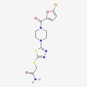 molecular formula C13H14BrN5O3S2 B2520669 2-((5-(4-(5-Bromofuran-2-carbonyl)piperazin-1-yl)-1,3,4-thiadiazol-2-yl)thio)acetamide CAS No. 1105197-71-4