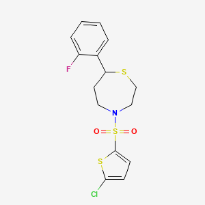 molecular formula C15H15ClFNO2S3 B2520693 4-((5-Chlorothiophen-2-yl)sulfonyl)-7-(2-fluorophenyl)-1,4-thiazepane CAS No. 1706093-29-9