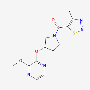molecular formula C13H15N5O3S B2520709 (3-((3-Methoxypyrazin-2-yl)oxy)pyrrolidin-1-yl)(4-methyl-1,2,3-thiadiazol-5-yl)methanone CAS No. 2034398-87-1