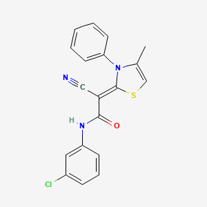 molecular formula C19H14ClN3OS B2520713 (Z)-N-(3-chlorophenyl)-2-cyano-2-(4-methyl-3-phenylthiazol-2(3H)-ylidene)acetamide CAS No. 488827-48-1