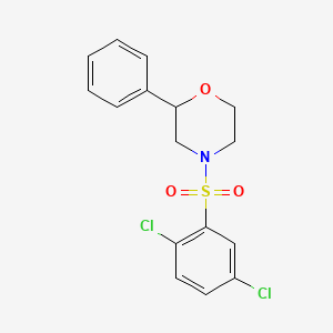 molecular formula C16H15Cl2NO3S B2520731 4-((2,5-ジクロロフェニル)スルホニル)-2-フェニルモルホリン CAS No. 946234-38-4