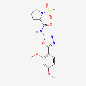 molecular formula C16H20N4O6S B2520736 N-(5-(2,4-dimethoxyphenyl)-1,3,4-oxadiazol-2-yl)-1-(methylsulfonyl)pyrrolidine-2-carboxamide CAS No. 1188363-07-6