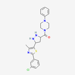 molecular formula C24H22ClN5OS B2520765 [5-[2-(3-Chlorophenyl)-4-methyl-1,3-thiazol-5-yl]pyrazolidin-3-yl]-(4-phenylpiperazin-1-yl)methanone CAS No. 1257876-49-5
