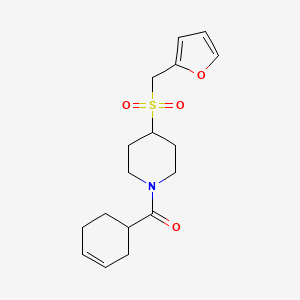 molecular formula C17H23NO4S B2520768 Cyclohex-3-en-1-yl(4-((furan-2-ylmethyl)sulfonyl)piperidin-1-yl)methanone CAS No. 1448072-95-4