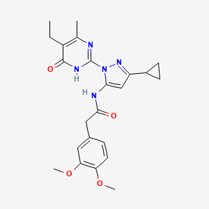 molecular formula C23H27N5O4 B2520782 N-(3-cyclopropyl-1-(5-ethyl-4-methyl-6-oxo-1,6-dihydropyrimidin-2-yl)-1H-pyrazol-5-yl)-2-(3,4-dimethoxyphenyl)acetamide CAS No. 1207053-84-6