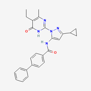 molecular formula C26H25N5O2 B2520793 N-(3-环丙基-1-(5-乙基-4-甲基-6-氧代-1,6-二氢嘧啶-2-基)-1H-吡唑-5-基)-[1,1'-联苯]-4-甲酰胺 CAS No. 1206996-85-1