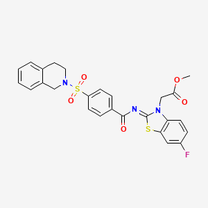 molecular formula C26H22FN3O5S2 B2520796 (Z)-methyl 2-(2-((4-((3,4-dihydroisoquinolin-2(1H)-yl)sulfonyl)benzoyl)imino)-6-fluorobenzo[d]thiazol-3(2H)-yl)acetate CAS No. 865198-21-6