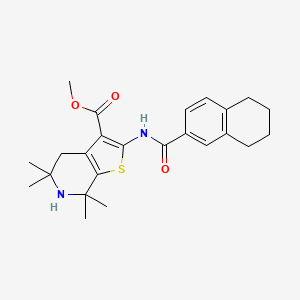 molecular formula C24H30N2O3S B2520837 Methyl 5,5,7,7-tetramethyl-2-(5,6,7,8-tetrahydronaphthalene-2-carbonylamino)-4,6-dihydrothieno[2,3-c]pyridine-3-carboxylate CAS No. 887900-68-7