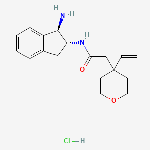 N-[(1R,2R)-1-Amino-2,3-dihydro-1H-inden-2-yl]-2-(4-ethenyloxan-4-yl)acetamide;hydrochloride