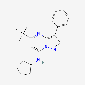 molecular formula C21H26N4 B2520889 5-tert-butyl-N-cyclopentyl-3-phenylpyrazolo[1,5-a]pyrimidin-7-amine CAS No. 900272-80-2