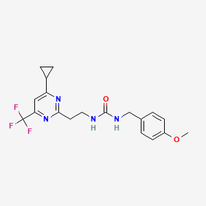 molecular formula C19H21F3N4O2 B2520921 1-(2-(4-Cyclopropyl-6-(trifluoromethyl)pyrimidin-2-yl)ethyl)-3-(4-methoxybenzyl)urea CAS No. 1396675-46-9