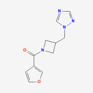 molecular formula C11H12N4O2 B2520927 (3-((1H-1,2,4-triazol-1-yl)methyl)azetidin-1-yl)(furan-3-yl)methanone CAS No. 2309774-36-3