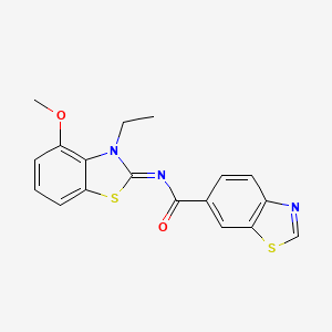 molecular formula C18H15N3O2S2 B2520935 (E)-N-(3-乙基-4-甲氧基苯并[d]噻唑-2(3H)-亚甲基)苯并[d]噻唑-6-甲酰胺 CAS No. 864925-37-1