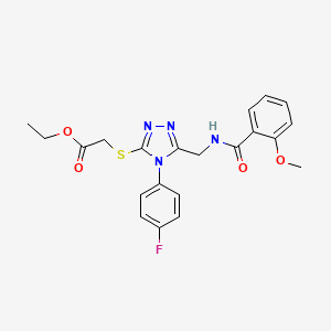 molecular formula C21H21FN4O4S B2520955 ethyl 2-((4-(4-fluorophenyl)-5-((2-methoxybenzamido)methyl)-4H-1,2,4-triazol-3-yl)thio)acetate CAS No. 689749-56-2