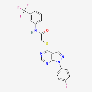 molecular formula C20H13F4N5OS B2520965 2-((1-(4-fluorophenyl)-1H-pyrazolo[3,4-d]pyrimidin-4-yl)thio)-N-(3-(trifluoromethyl)phenyl)acetamide CAS No. 893936-31-7